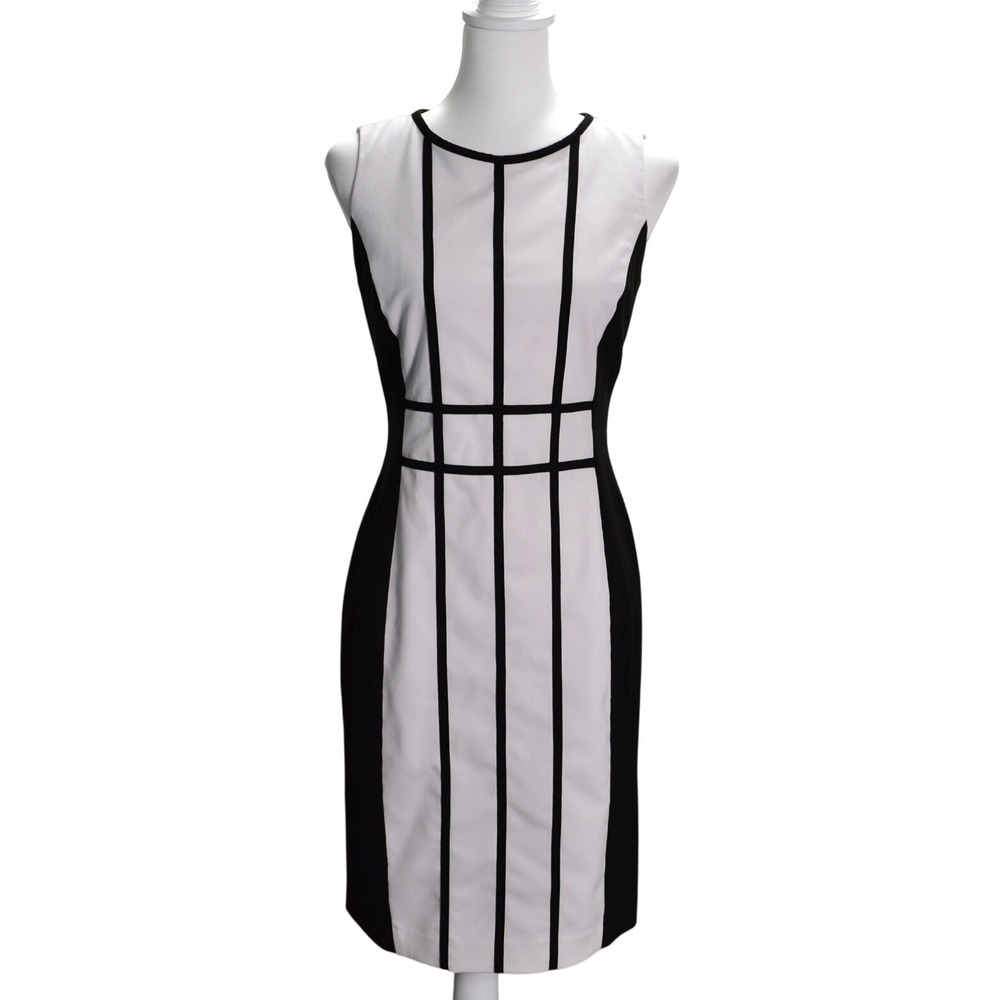 Calvin Klein Women's‎ Size 4 Colorblock Sheath Dress Black White Sleeveless Work